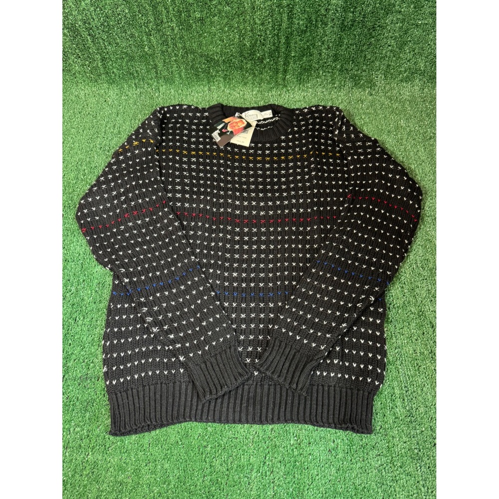 Kenny Rogers Mens Black Sweater Fair Isle Pattern Cotton Crew Neck Long Sleeve